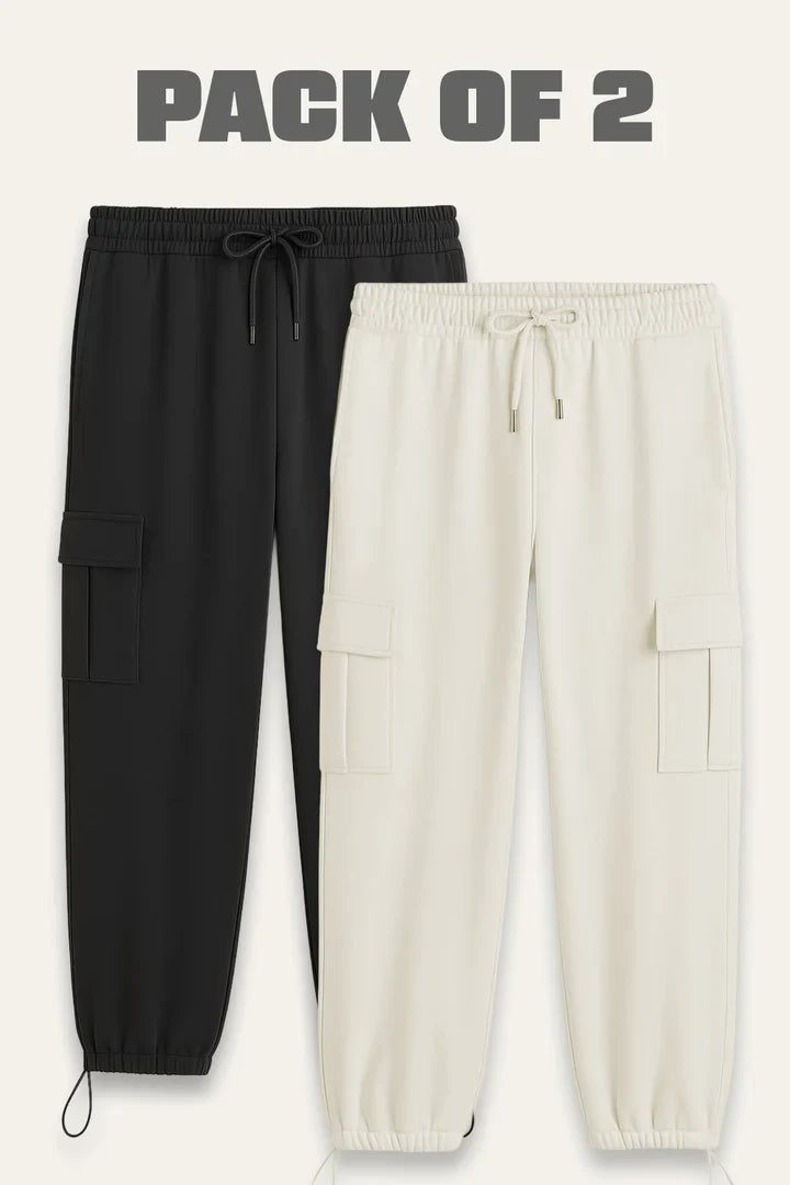 Levvit Cargo White BlackJogger Pants – Pack of 2