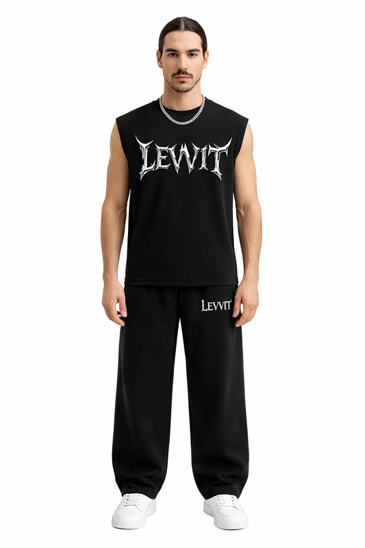 Levvit Vest & Baggy Pants Combo – Dark Streetwear Set