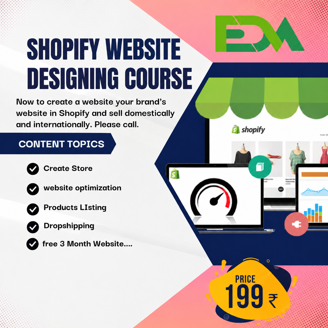 Shopify Website Designing Course – Complete Store Setup & Dropshipping | Only ₹199