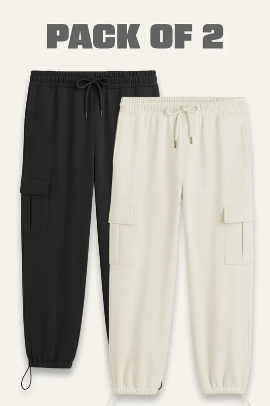 Levvit Cargo White BlackJogger Pants – Pack of 2